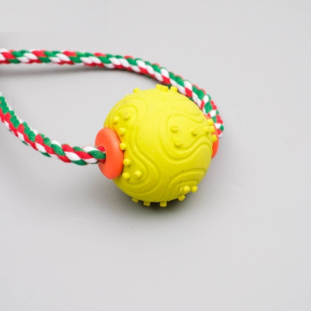 Игрушка канатная с жевательными элементами "Шар с 1 ручкой", до 36 см