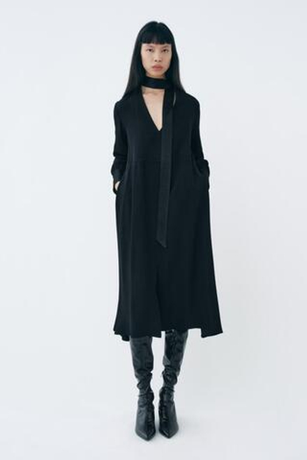 ZARA ПЛАТЬЕ С КОНТРАСТНЫМ БАНТОМ — ZW COLLECTION, ЧЕРНЫЙ
