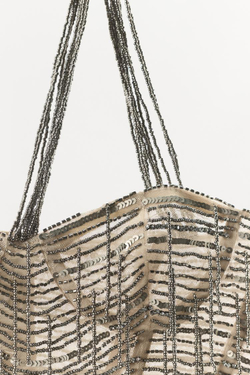 ZARA КОРСЕТ С ПАЙЕТКАМИ И БУСИНАМИ, СЕРЕБРИСТЫЙ