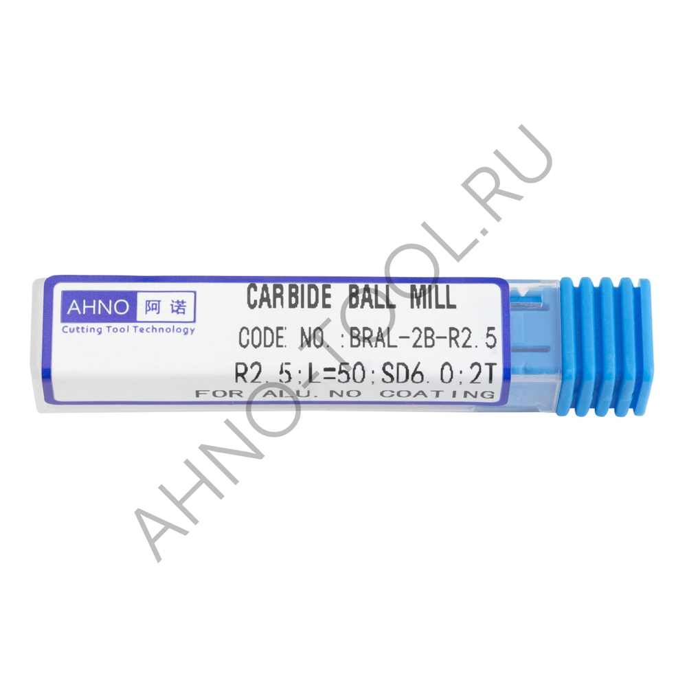 Фреза твердосплавная сферическая 5мм (L=50, l=10, хв=6) Z2 35° по алюминию и цвет.металлам BRAL-2B-R2.5 AHNO