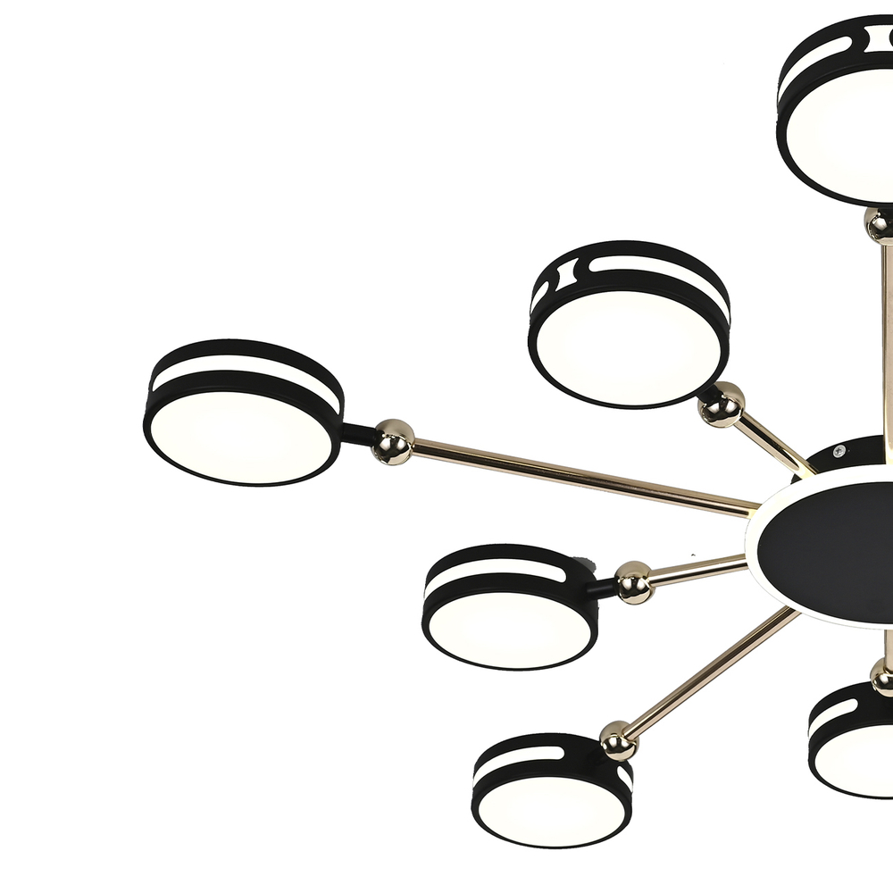 Потолочный светодиодный светильник 130Вт, 7581лм, 3000-6000K, Ra>80, плавная регулировка мощности, изменение цветовой температуры, пульт, металл/акрил, черный/золото