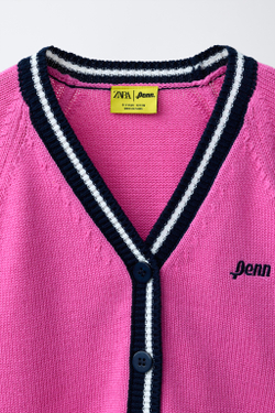 ZARA КОНТРАСТНЫЙ КАРДИГАН С V-ОБРАЗНЫМ ВЫРЕЗОМ PENN ©, НЕОНОВЫЙ РОЗОВЫЙ
