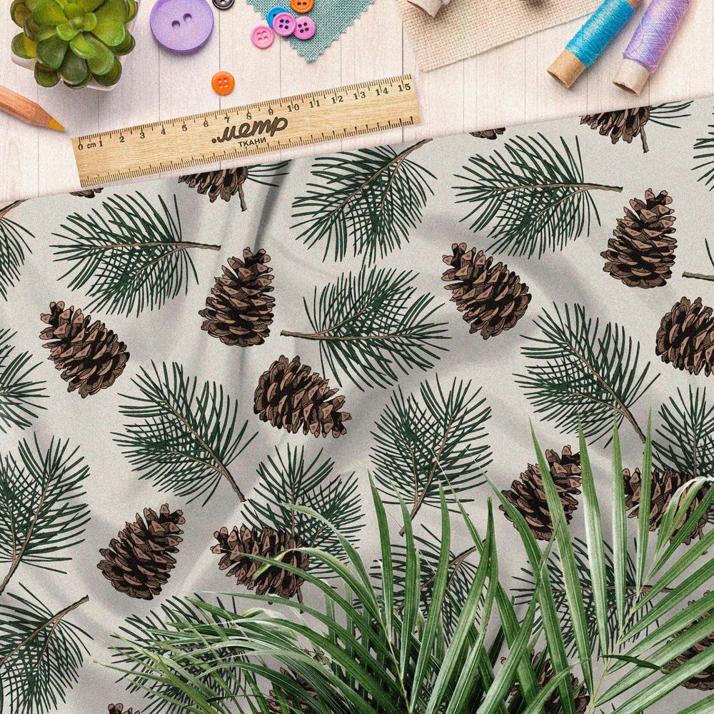 Ткань оксфорд 600 шишки и елки