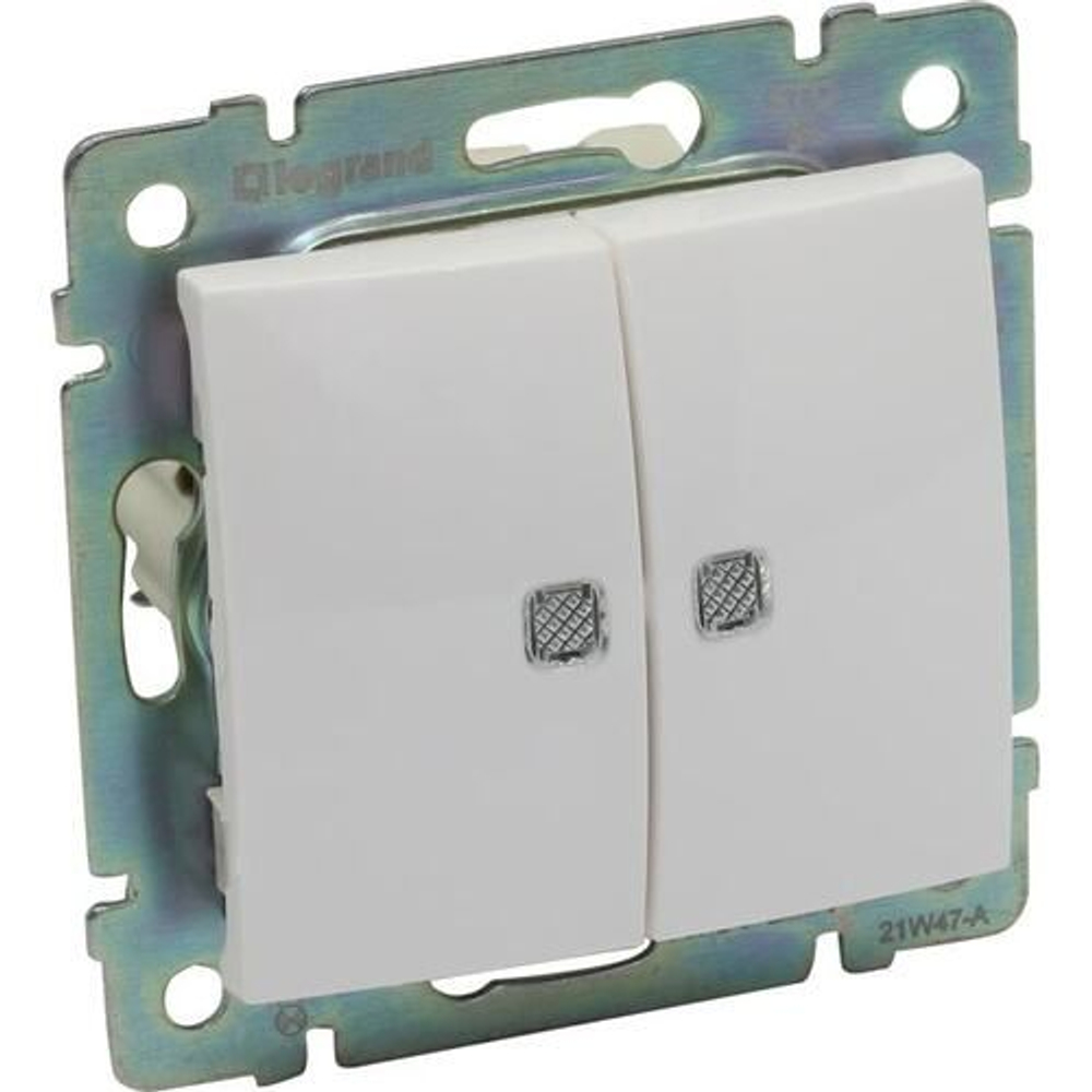 77 4428 Выключатель 2 клавишный с подсветкой белый