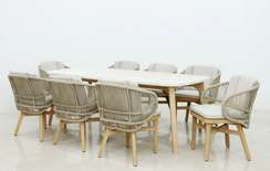 Стол Mali 225х100 см, массив эвкалипта, травертин