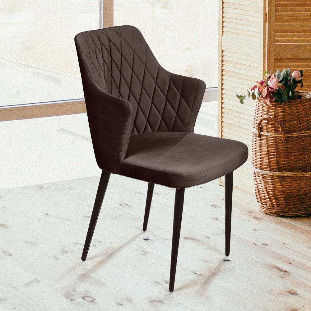 Стул с подлокотниками Hunt ромб, бархат антрацит 14 / чёрный конус