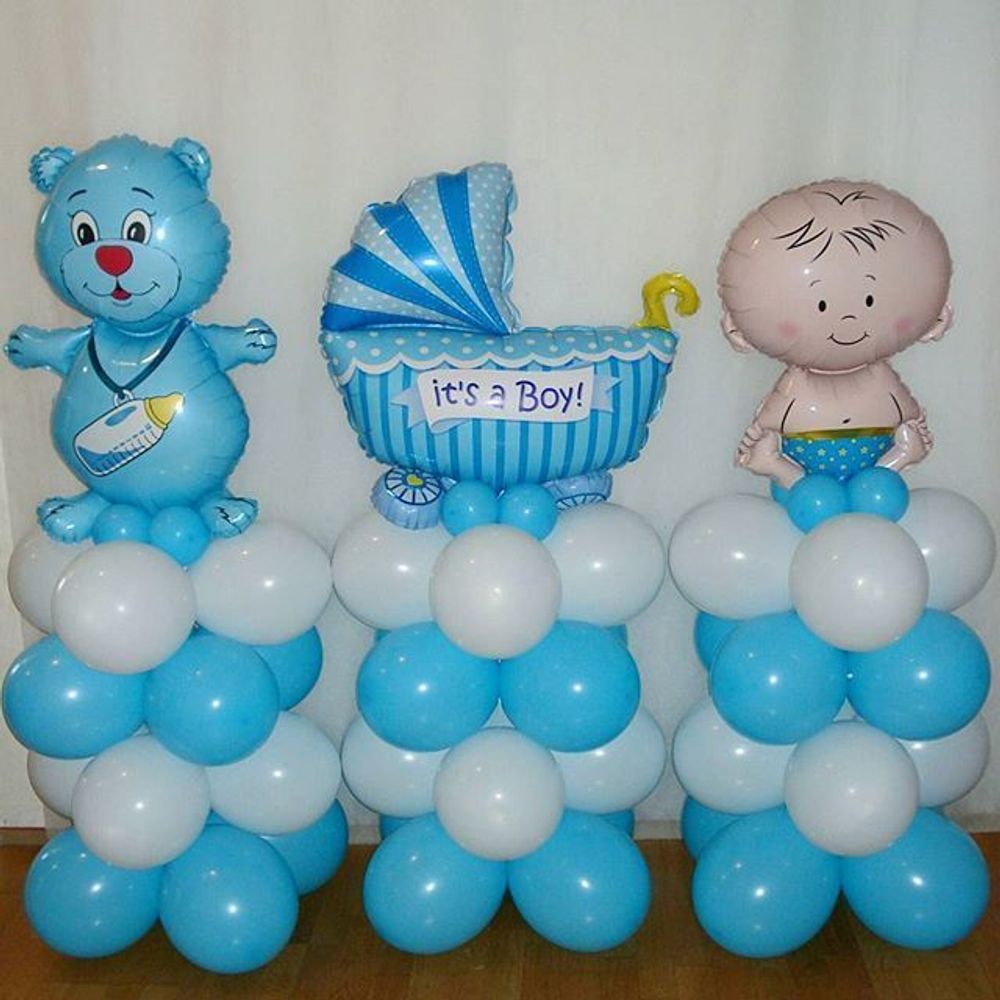 Шар (37"/94 см) Фигура, Медвежонок-мальчик, Голубой   1 шт.