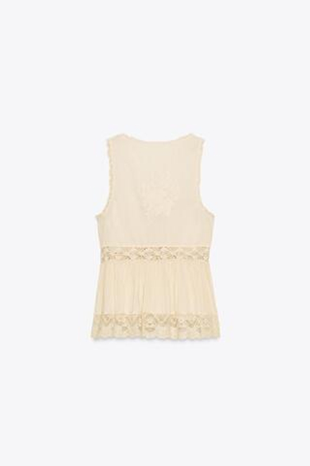 ZARA РОМАНТИЧНЫЙ ТОП С ВЫШИВКОЙ — ZW COLLECTION, ЖЕЛТОВАТО-БЕЛЫЙ