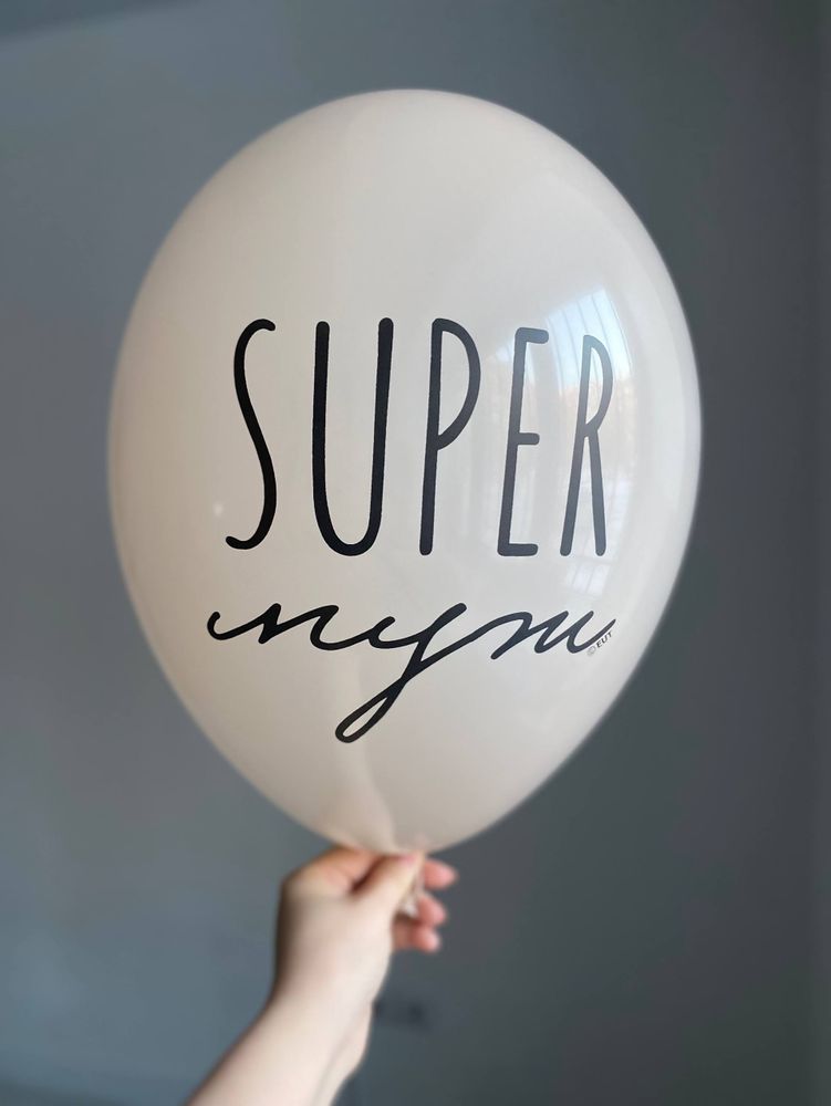 Воздушный шар с надписью персик/песок “Super муж» 35см ПАЛИТРА №4244