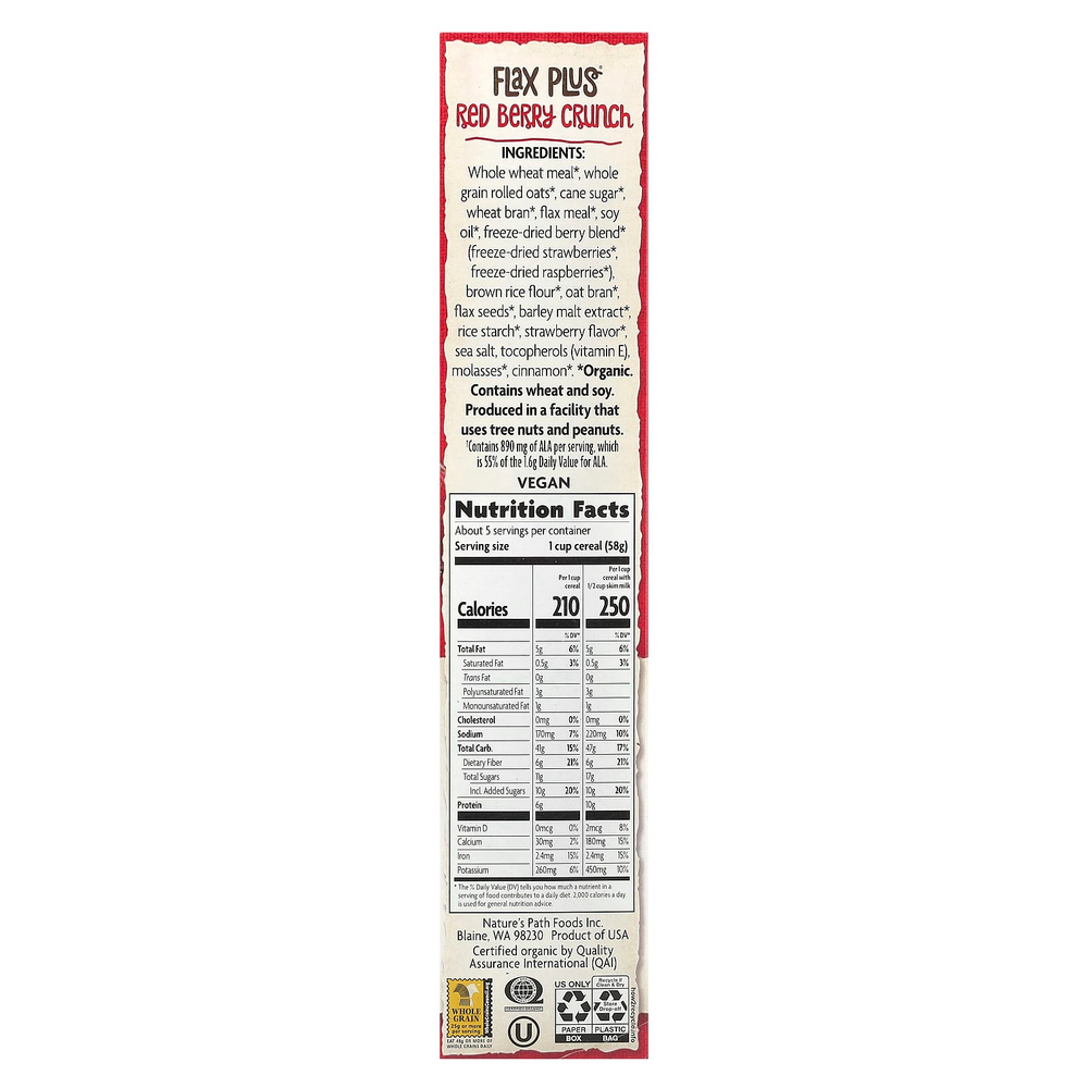 Nature's Path, Organic Flax Plus®, хлопья с красными ягодами, 300 г (10,6 унции)