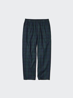 UNIQLO ФЛАНЕЛИВЫЕ БРЮКИ В КЛЕТКУ, ТЕМНО-ЗЕЛЕНЫЙ