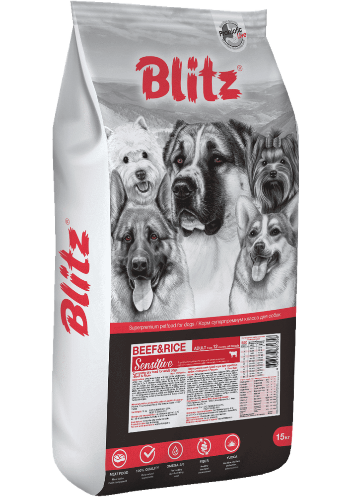 Blitz 15кг Sensitive Beef&amp;Rice Сухой корм для собак Говядина и рис