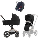 Коляска Cybex Priam IV Rosegold complete Aton B2 Bay Blue Base One 4 в 1 Sepia Black