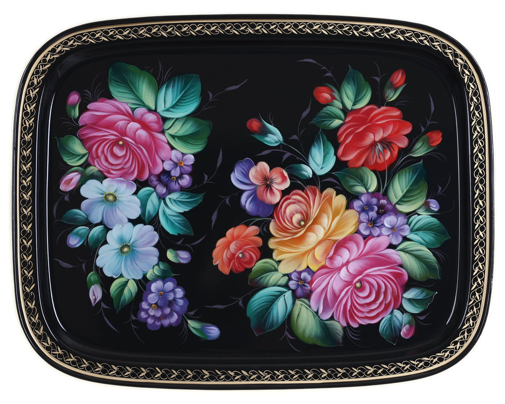 Жостовский поднос декоративный, размер 45х35 см (A19), металлический