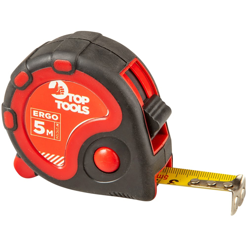 Рулетка Top Tools стальная лента с магнитом кнопкой паузы 5 м x 19 мм 27C124