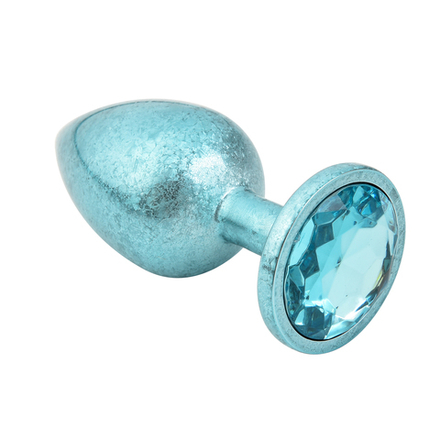 Голубая алюминивая анальная пробка с кристаллом, S