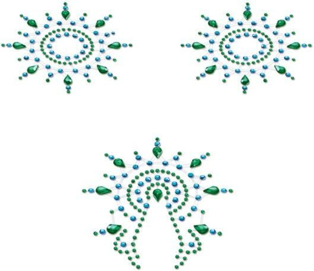 Набор наклеек из голубых и зеленых страз Petits Joujoux Gloria (Цвет: голубой с зеленым)