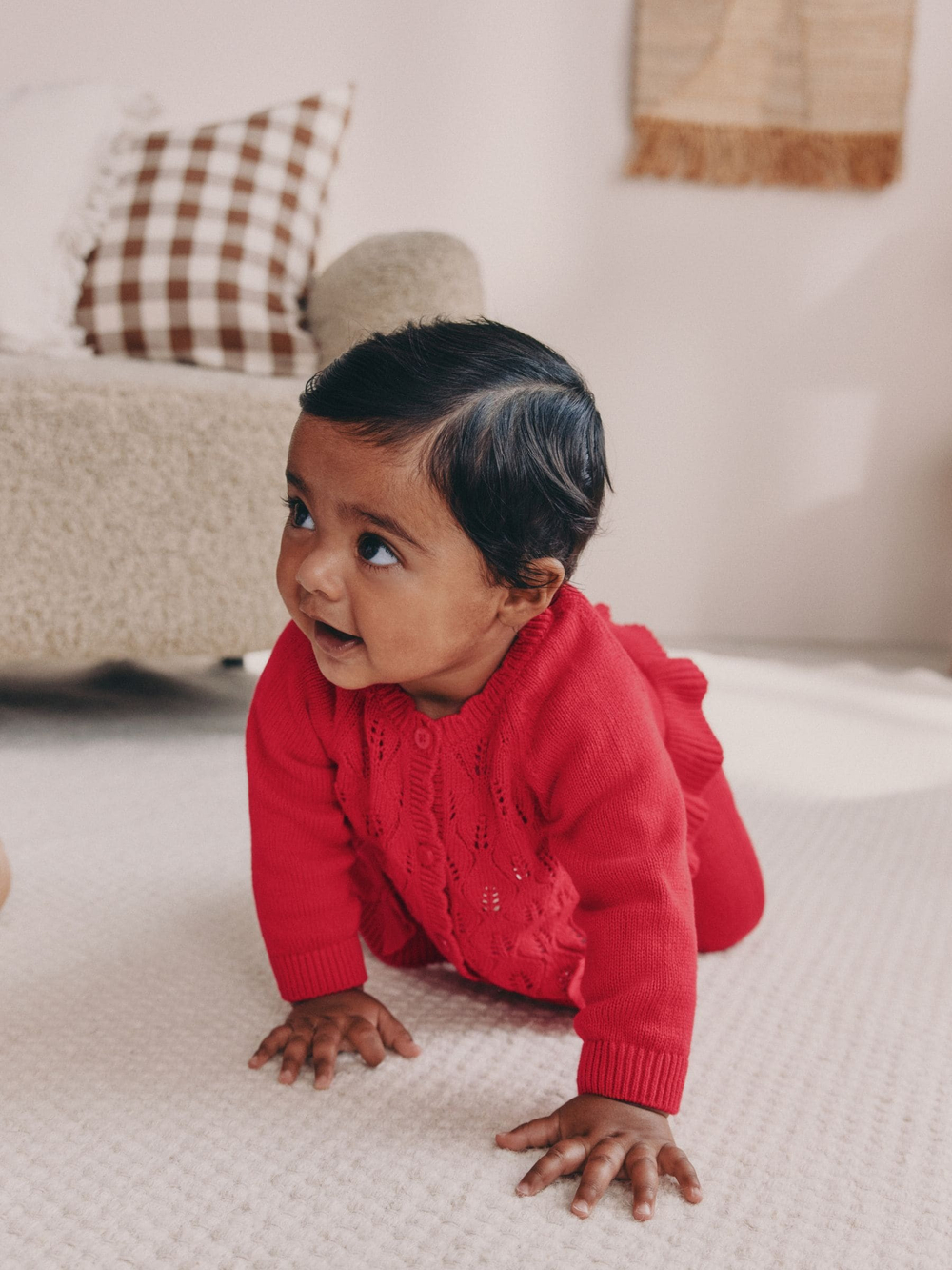 Вязаный кардиган и брюки в комплекте для девочки Next H27-277, Красный