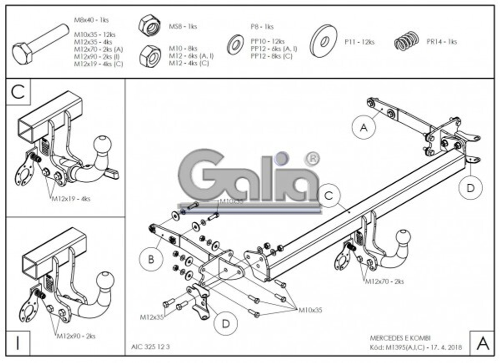 Фаркоп оцинкованный Galia M139A для Mercedes E-Class s211 универсал, в т.ч. 4WD 2002-2009(паспорт и сертификат в комплекте)(без электрики)