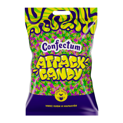 Кислая таблетированная конфета «Confectum Attack Candy» со вкусами киви и маракуйи, 500 гр х 6 шт