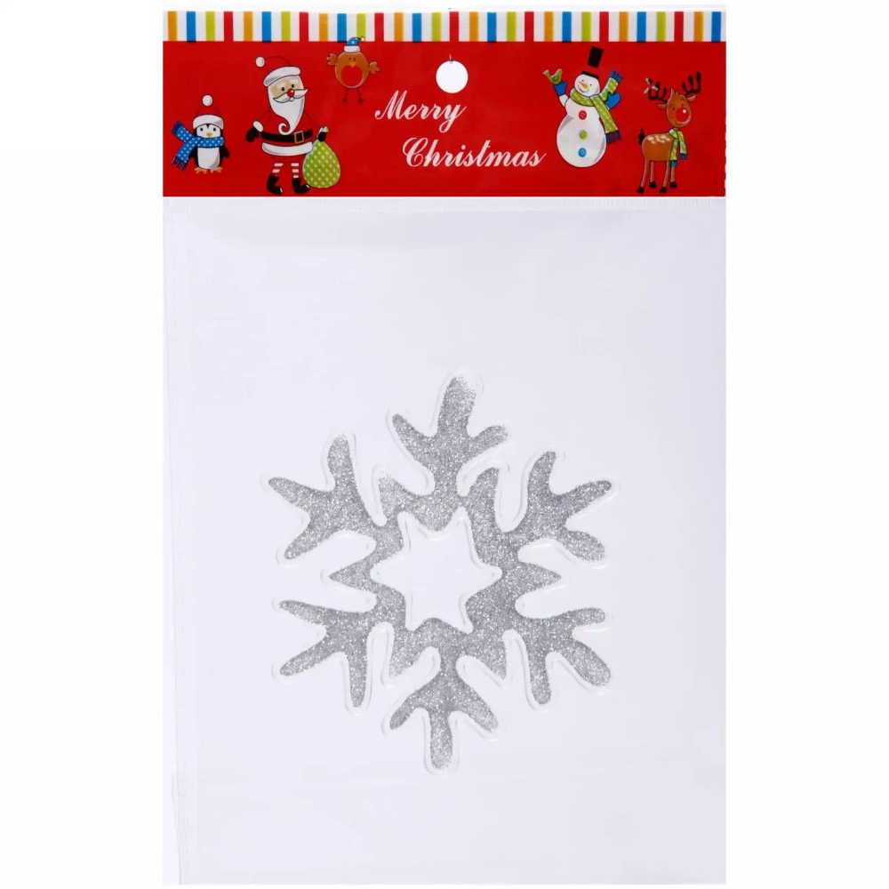 Наклейка на стекло 14*17 см,»Снежинка зимняя», Серебро