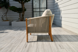 "Сидней" кресло плетеное из роупа, основание тик, каркас алюминий бежевый, роуп бежевый, ткань бежевая