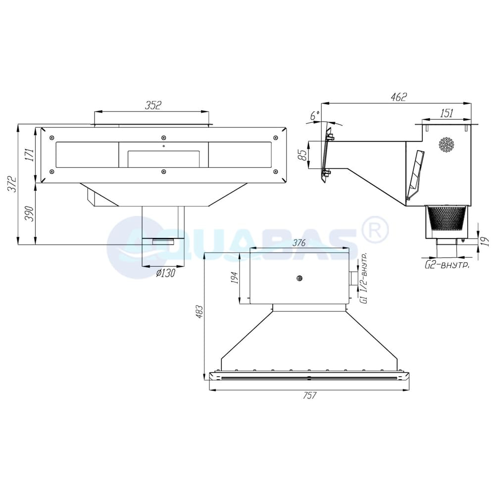 СК.15.8.1 Скиммер с камерой долива и расширенной горловиной под углом 6 градусов L=600мм 2"композит