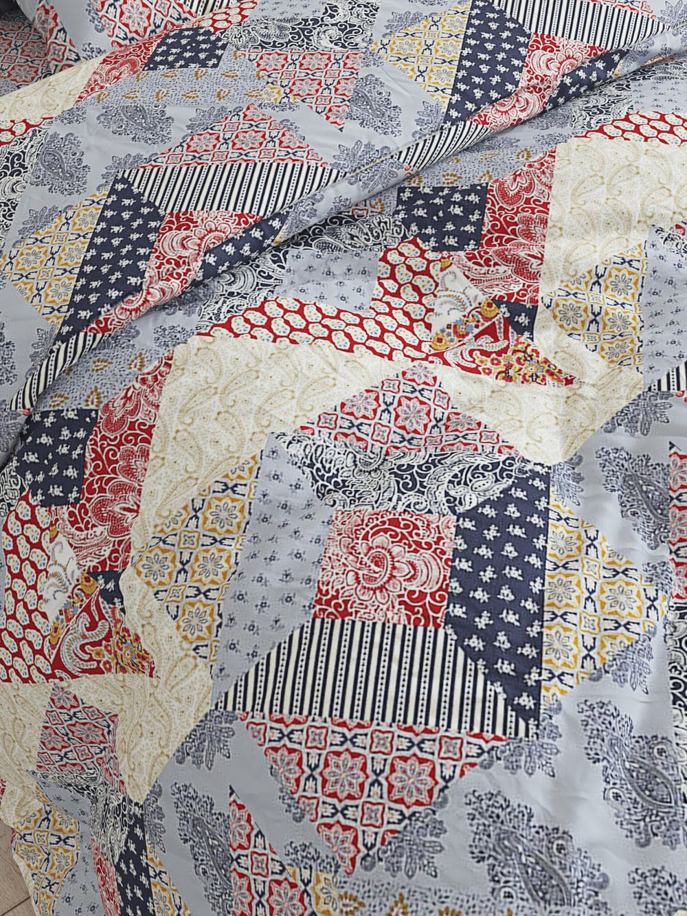 Постельное белье Сказка "Пэчворк" 2-спальный на молнии Наволочка 50х70 см 2 шт Простынь на резинке 1 , перкаль