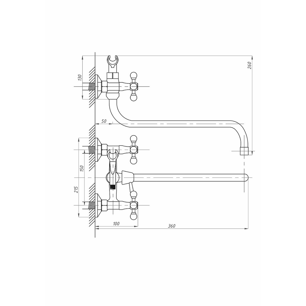 Смеситель для ванны и раковины 1/2 кер ПРОФСАН ПСМ-156-К89 "СТАНДАРТ А" эксцентрики "РУС",КРЕСТ ХРОМ