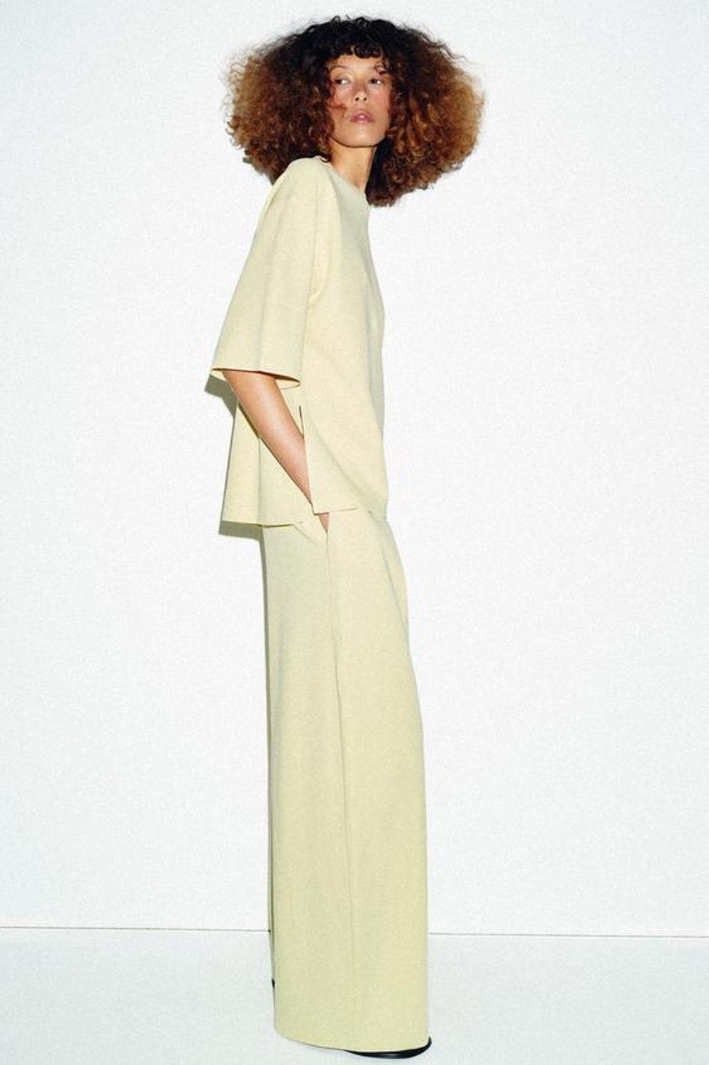 ZARA БРЮКИ ИЗ ИНТЕРЛОКА, СВЕТЛО-ЛАЙМОВЫЙ