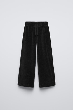 ZARA БРЮКИ ИЗ ВЕЛЬВЕТА С ШИРОКИМИ ШТАНИНАМИ, ЧЕРНЫЙ