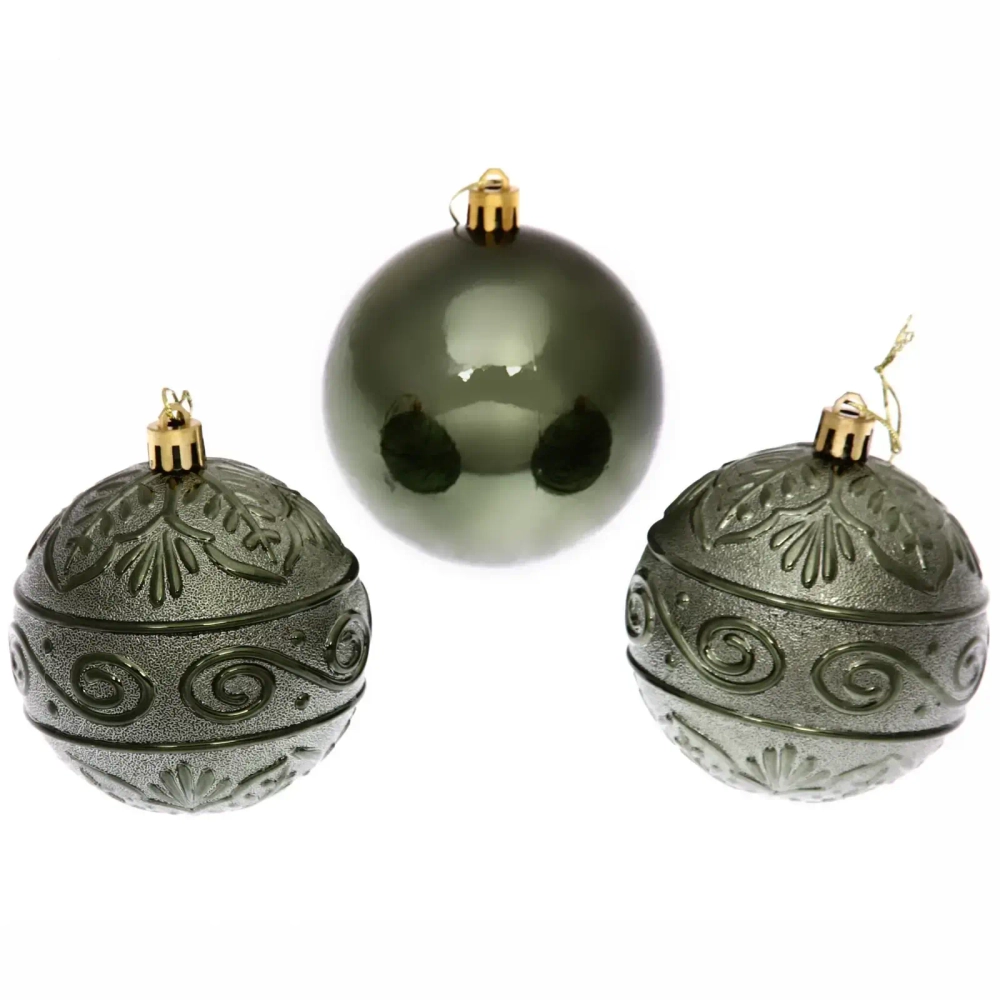 Новогодние шары 8 см (набор 3 шт) «Микс фактур», изумруд