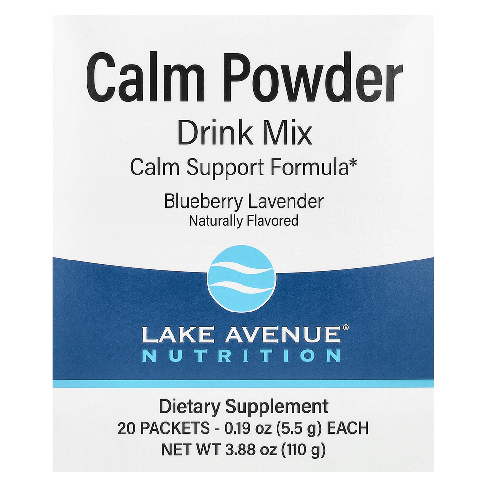 Lake Avenue Nutrition, Calm, успокаивающая порошковая смесь для приготовления напитков с калием и смесью AminoCalm, L-триптофаном и L-теанином, голубика и лаванда, 20 пакетиков по 5,5 г (0,19 унции)
