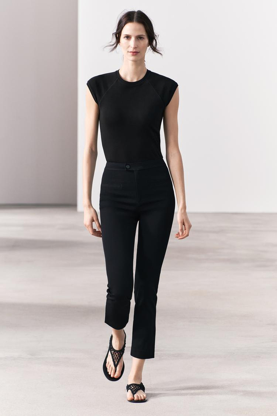 ZARA ФУТБОЛКА ИЗ ХЛОПКА С ЭФФЕКТОМ ПОТЕРТОСТИ,  ЧЕРНЫЙ