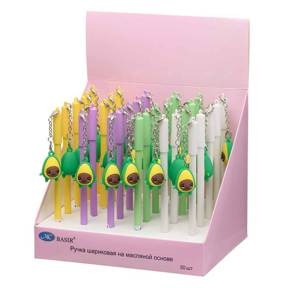 Ручка шариковая, масляная, Basir, синие чернила, серия "Авокадо", с брелоком, 30 шт