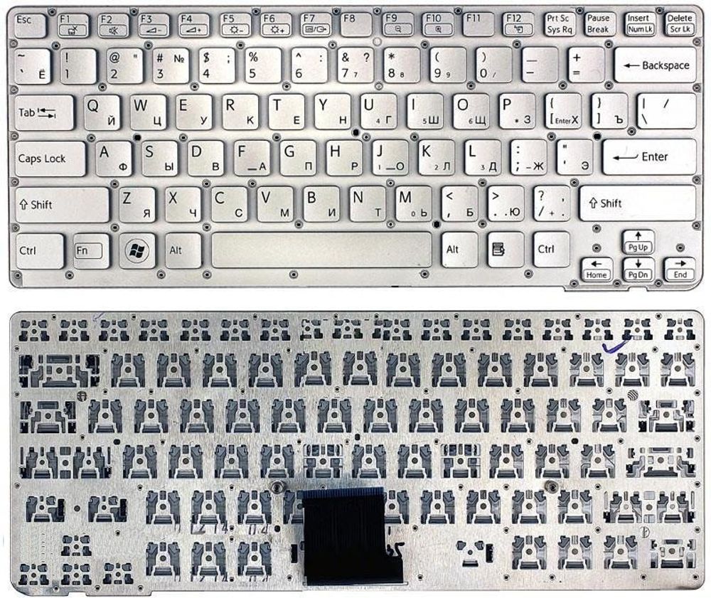 Клавиатура для ноутбука Sony Vaio VPC-CA, VPC-SA Series (Плоский Enter. Серебристая, без рамки)