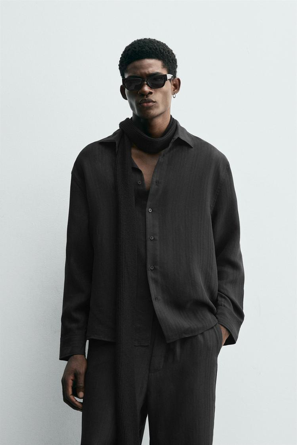 ZARA ЖАККАРДОВАЯ РУБАШКА В ПОЛОСКУ, ЧЕРНЫЙ