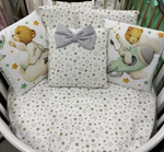 Комплект в кроватку 18 предметов "Мишка на ракете" серый, сатин