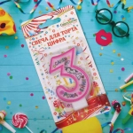 Свеча для торта Цифра Розовая мечта «3» 6 см