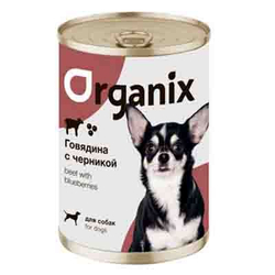 ORGANIX Консервы для собак Заливное из говядины с черникой, 400гр