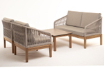 "Канны" лаунж-зона 4-местная из роупа со столиком "Канны" цвета "дуб", основание дуб, роуп бежевый