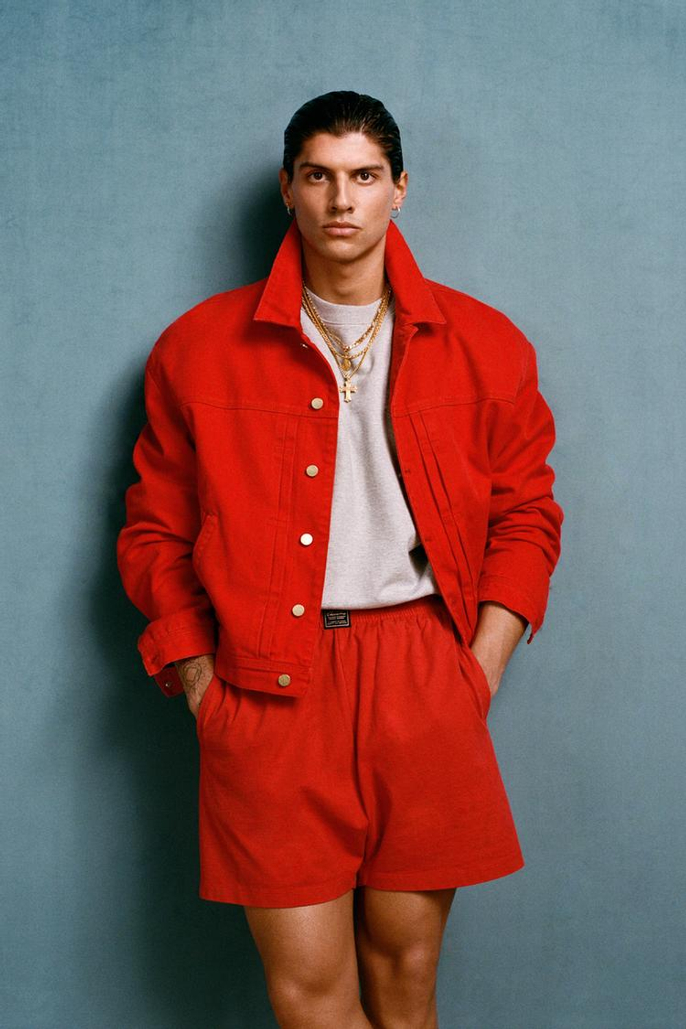 ZARA X WILLY CHAVARRIA ШОРТЫ-БЕРМУДЫ ДЛЯ БЕГА С ВЫШИВКОЙ, КРАСНЫЙ