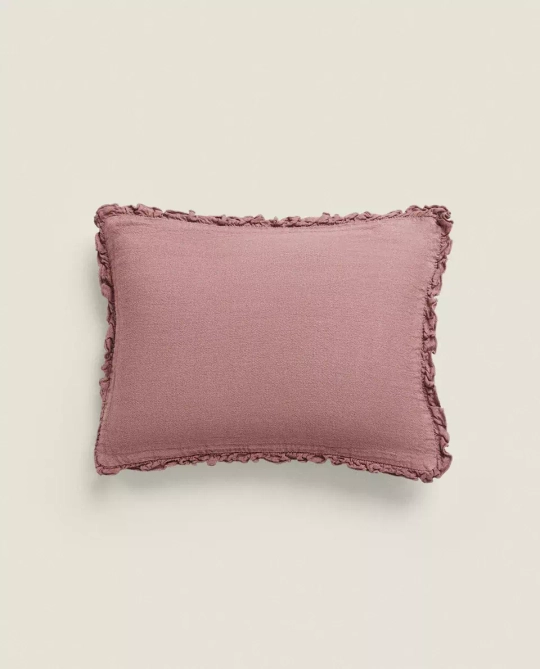 ZARA HOME ЛЬНЯНОЙ ЧЕХОЛ ДЛЯ ДЕКОРАТИВНОЙ ПОДУШКИ, БОРДОВЫЙ