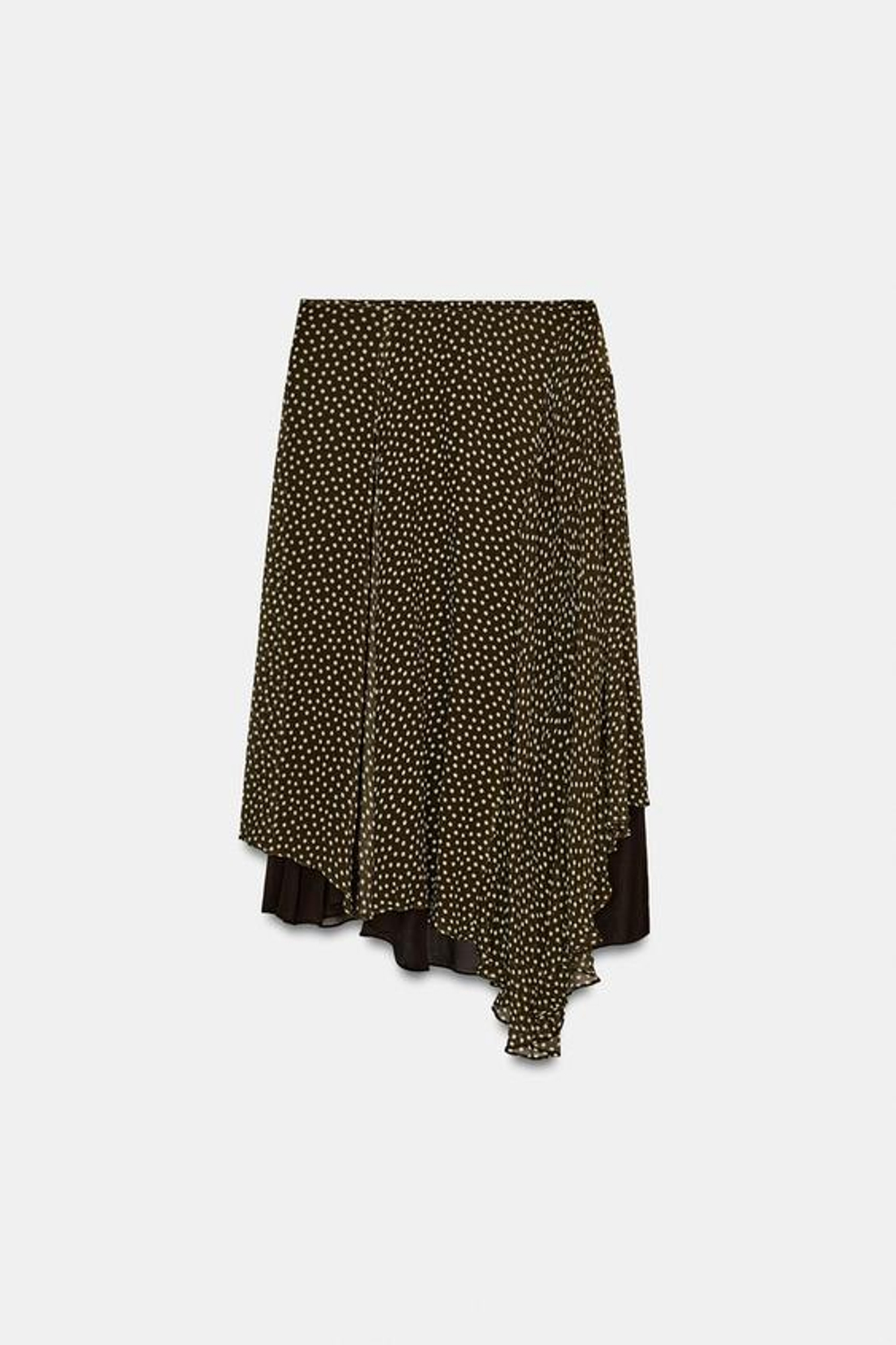 ZARA ЮБКА АСИММЕТРИЧНОГО КРОЯ В ГОРОШЕК — ZW COLLECTION, КОРИЧНЕВЫЙ