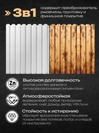 HUSKY KLONDIKE, Краска по металлу белая глянцевая, RAL 9003, по ржавчине, антикорозионная, атмосферостойкая, 0,9 л