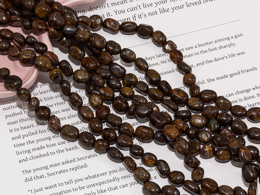 Нить бусин из бронзита 6,5х9мм, галтовка