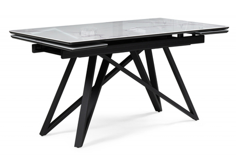 Стол стеклянный Woodville Вилсон 140(200)х80 белый мрамор, черный, ножки черные