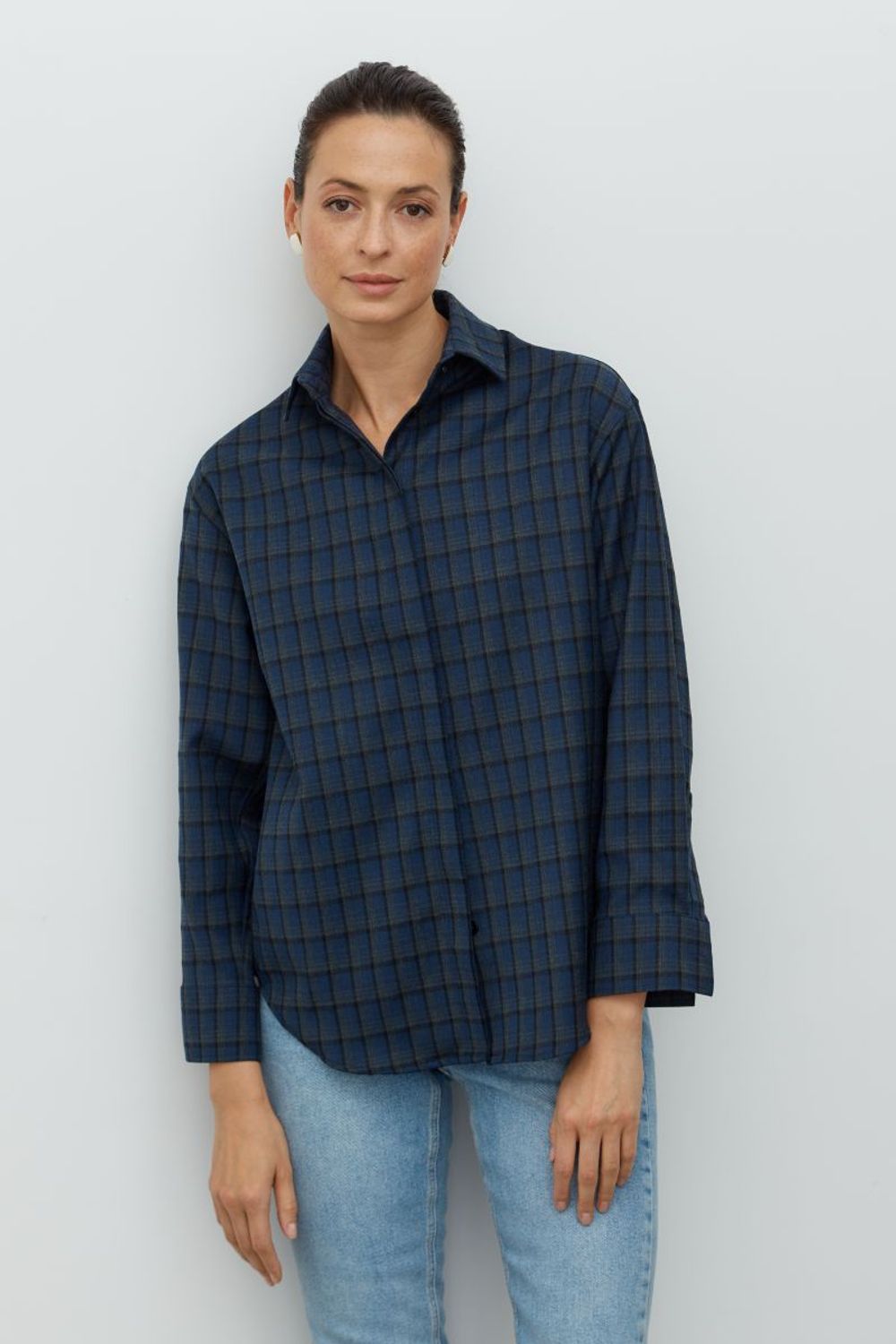 Рубашка Хельсинки синяя клетка шерсть