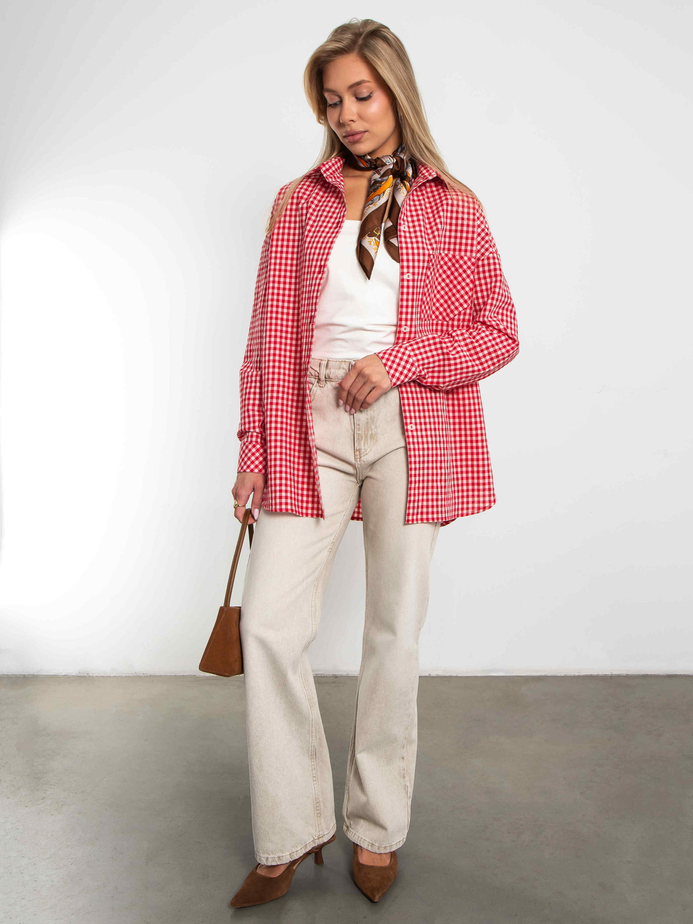 Рубашка Модная клеточка красно-белого цвета