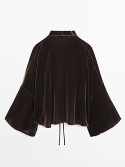 Massimo Dutti Бархатное кимоно с шарфом, коричневый